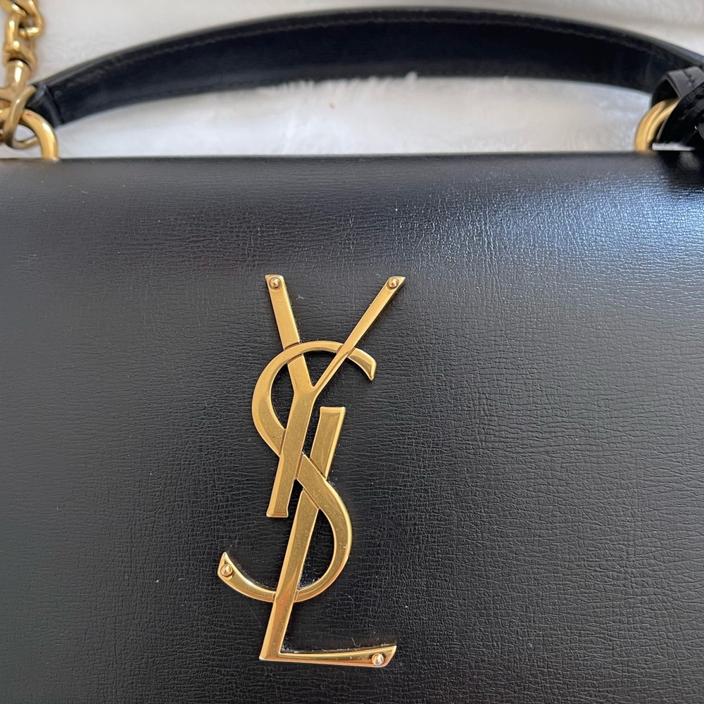 ⭐️Authentic Saint Laurent YSL Medium Sunset Top Handle Black and Gold Handbag ⭐️ - Picture 3 of 15